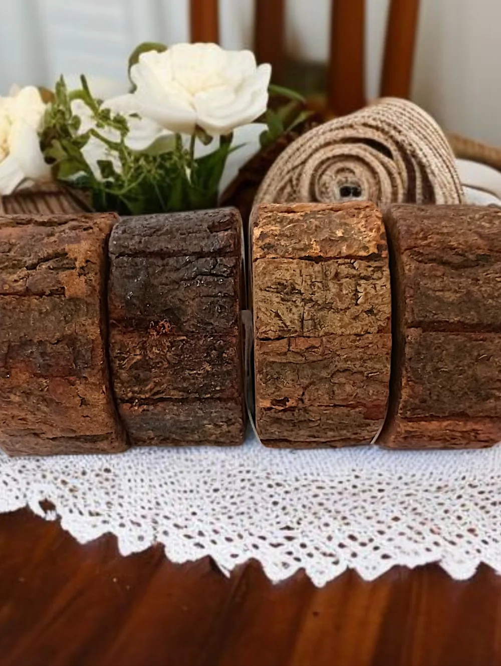 4‎ Natural Wood Bark Live Edge Napkin Rings Rustic Farmhouse Party Events Cabin